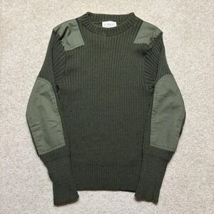 Vtg USMC Commando Sweater Mens Medium Green Wool Knit Elbow Patches 80s